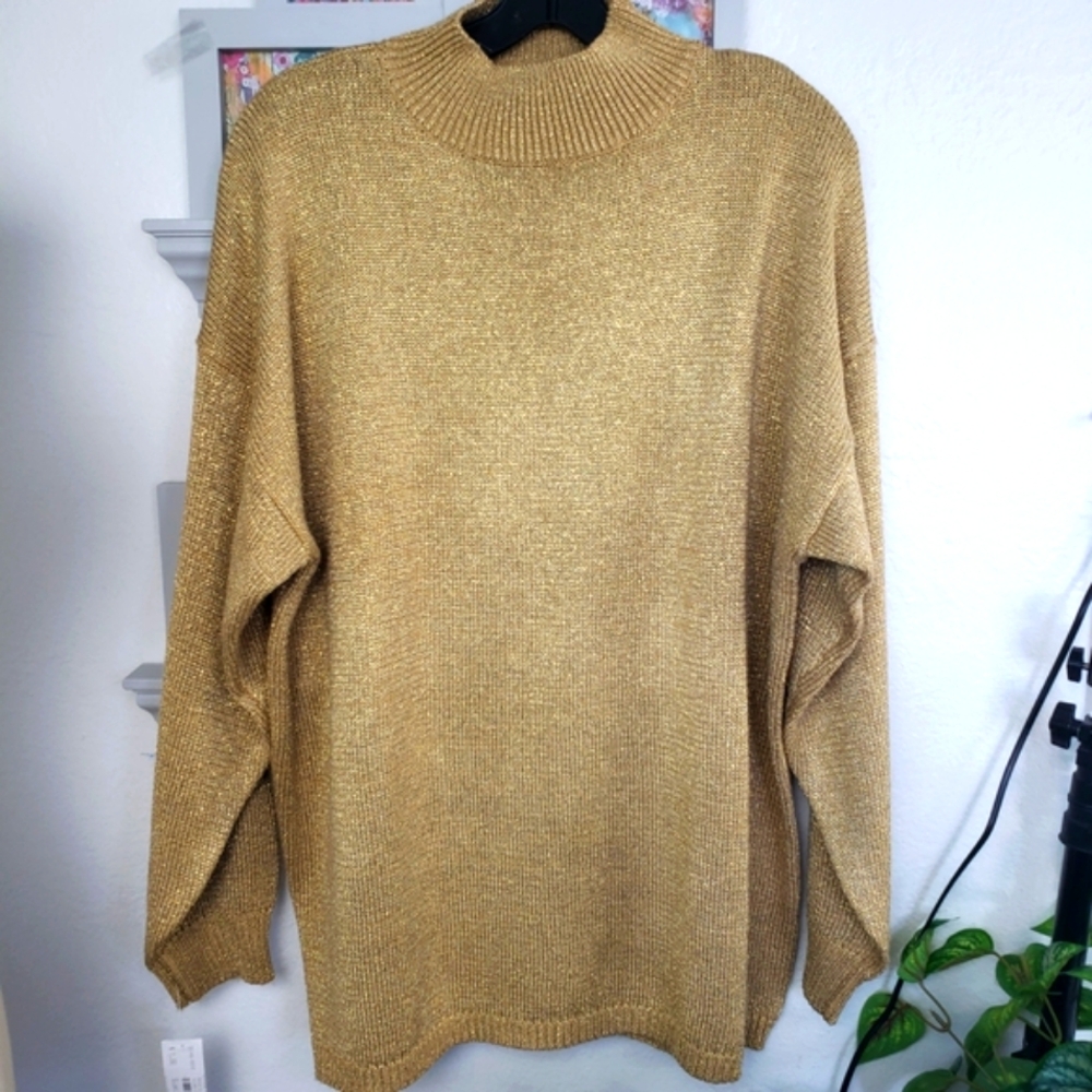Robert Scott Gold Shimmering Lurex Turtleneck - Vintage Normcore Glamoratti XL